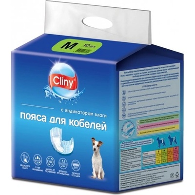 Екопром Cliny - хигиенни гащи за МЪЖКИ кучета, размер М, 4-8 кг и талия 35-50 см - 10 бр, Русия K215