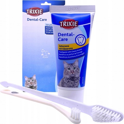 TRIXIE Sada dentální hygieny pro kočky pasta se sýrovou příchutí 50g dva zubní kartáčky