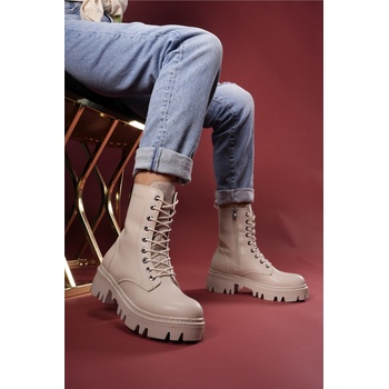 Riccon Дамски боти с връзки и страничен цип 0012480 - Бежови #403365 (403365_Бежов)