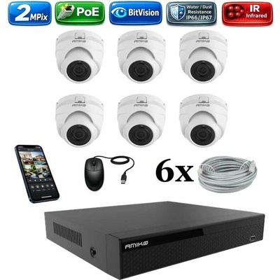 Amiko IP 6 kamerový set 2Mpix Dome 1200K6
