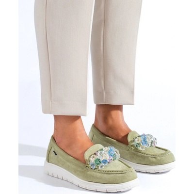 Goodin Krásné zelené mokasíny dámské bez podpatku