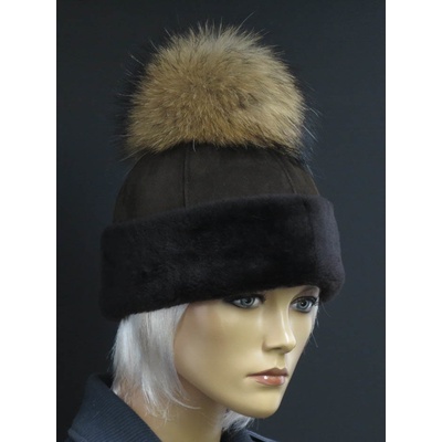 Splus dámská kožešinová čepice s bambulí z mývalovce 4345 hnědá