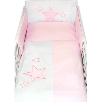 Baby Nellys 5dílná sada Mantinel s povlečením a výplni Baby Stars růžový 120 x 90 cm