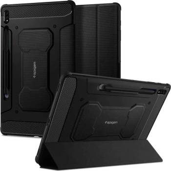 Spigen Rugged Armor Pro Case - удароустойчив хибриден калъф и поставка за Samsung Galaxy Tab S7 Plus (2020) (черен)