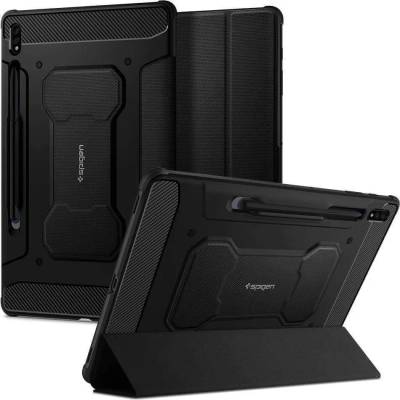 Spigen Rugged Armor Pro Case - удароустойчив хибриден калъф и поставка за Samsung Galaxy Tab S7 Plus (2020) (черен)