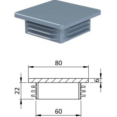 Krytka plastová 80 x 80 x 5 - 8 mm, sivá