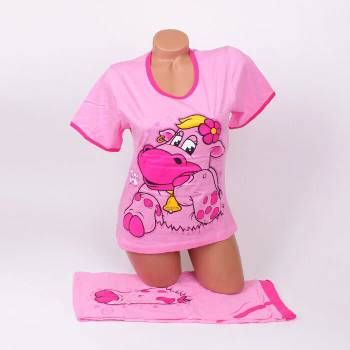 Image 1 of Свежа пижама в розов цвят с картинка на кравичка