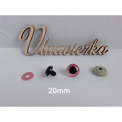 Oči s pojistkou glitrové 20mm svetlá ružová