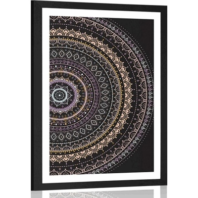 Plakát s paspartou Mandala se vzorem slunce ve fialových odstínech - 30x45 no frame