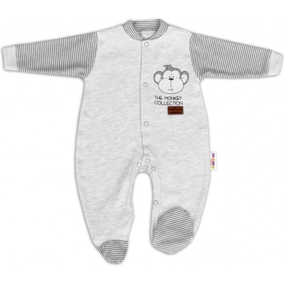 Baby Nellys Bavlněný overálek bez šlapek Monkey sv. šedý melírek