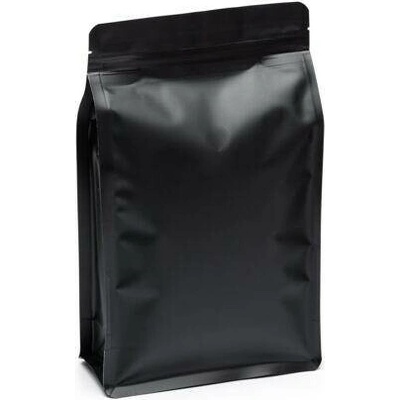 Sáček s plochým dnem | černý mat | ZIP | ventil obsah 250g (130 x 225 + 65 mm)