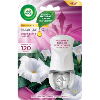 Air Wick Essential Oils Smooth Satin & Moon Lily Jemný satén a měsíční lilie elektrický osvěžovač vzduchu komplet 19 ml