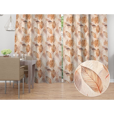 Biante Dekorační závěs Elen PM-133 Hnědo-béžové listy na režném - šířka 140 cm 140x170 cm