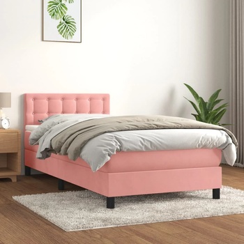 vidaXL Боксспринг легло с матрак, розово, 100x200 см, кадифе (3141532)