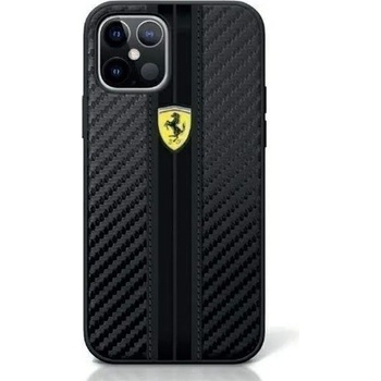 Ferrari On Track PU Carbon Hard Case - кожен кейс за iPhone 12, iPhone 12 Pro (черен)