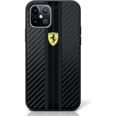 Ferrari On Track PU Carbon Hard Case - кожен кейс за iPhone 12, iPhone 12 Pro (черен)