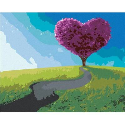 zuty Malování Podle Čísel Fialový Strom Ve Tvaru Srdce 40 x 50 Cm Plátno Rám