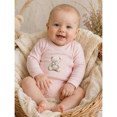 Detské body prekladacie LITTLE BEAR s dlhým rukávom Ružová