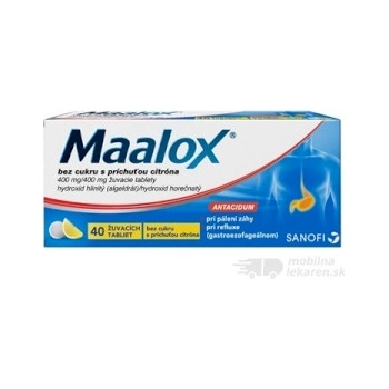 Maalox bez cukru s príchuťou citróna tbl.mnd. 40 x 400 mg/400 mg