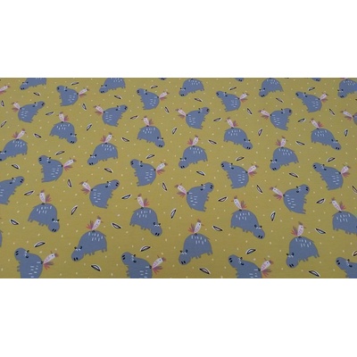 Bavlnený úplet potlač HROCH HIPIZ žltá šírka 150 cm