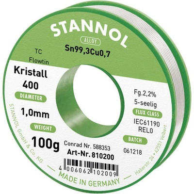 Stannol Ecology TC bezolovnatý pájecí cín cívka Sn99,3Cu0,7 REL0 100 g 1 mm