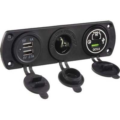 STU 34691 Trojitá zásuvka do panelu CL, 3x USB-A + 1x USB-C nabíječka