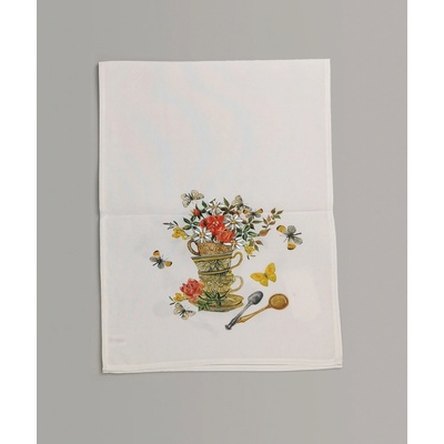TiaHome Vyšívaný ubrus šálky s květinami 40x110cm