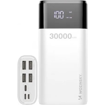 Image 1 of Външна батерия Wozinsky, 30000mAh, с 4x USB, с дисплей, 4A, Бяла (WPB-001WE)