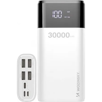 Външна батерия Wozinsky, 30000mAh, с 4x USB, с дисплей, 4A, Бяла (WPB-001WE)