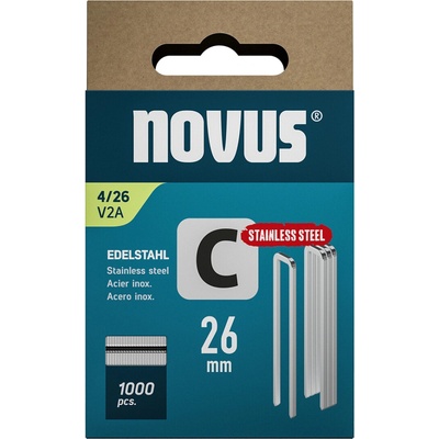 NOVUS sponky s úzkym chrbtom, typ C, 4/26 mm, nehrdzavejúca oceľ, 1000 ks