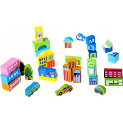 KIK KX6904 Moje malé mesto stavebné kocky z dreva 100 ks