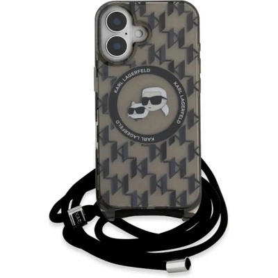 KARL LAGERFELD IML Crossbody Monogram Karl & Choupette Head MagSafe Калъф за iPhone 16 - черен (3666339320362)