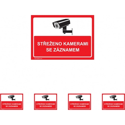 Walteco Střeženo kamerami se záznamem (červená), 210x148mm, formát A5, samolepka Množství: 5 ks , 20054BP1