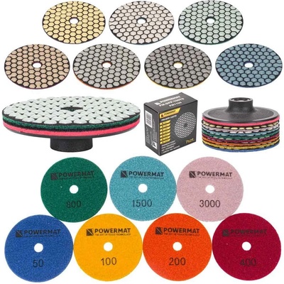 Sada diamantových kotúčov zrno 50-3.000, unášací disk 100 mm, brúsenie na sucho, POWERMAT