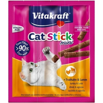 Vitakraft Mini Stick - САЛАМЕНА ПРЪЧИЦА ЗА КОТКИ - мини 3 бр. с пуешко и агнешко месо Допълваща храна за котки. Високо месно съдържание - 95%