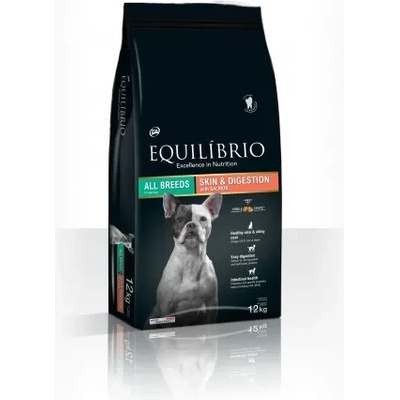 Equilibrio Adult Dog Skin and Digestion With Salmon All Breeds - Пълноценна храна за израснали кучета със сьомга за сияйна кожа и добро храносмилане 12 кг