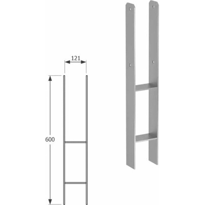 Domax zapustená pätka stĺpika typu H PSH 120 - 121 x 600 x 60 x 6.0 mm