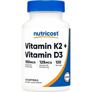Nutricost Vitamin K2 (MK7) 100 mcg + Vitamin D3 5000 IU, 120 Softgels