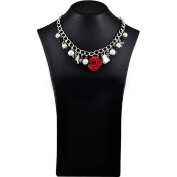 Dannyra Колие с розов цвят, седеф, перли, посребрени елементи Chain-red rose Dannyra Jewels