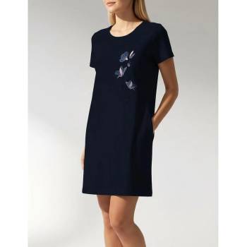 Image 1 of Тъмносиня нощница с къс ръкав и апликация цветя