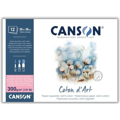 Canson Coton d’Art 100% bavlna za tepla lisovaný 26 x 36 cm 12 listů 300g/m lepený