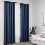 Pure Line Home Завеси с ленена текстура в цвят морскосин с перделък, 2 бр. , 140 x 225 см