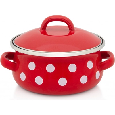 Metalac Červený puntík smaltovaný kastrol s poklicí 12 cm 0,5 l Elegant černý vnitřek