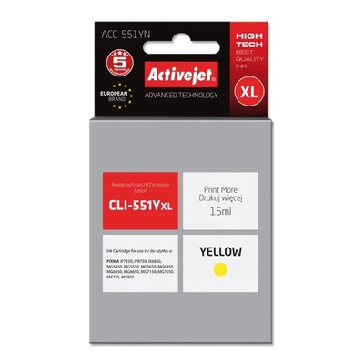 Activejet ACC-551YN Касета с мастило (заместител за Canon CLI-551Y, Supreme, 15 ml, жълта) (ACC-551YN)