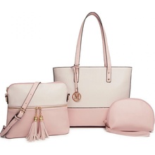 Miss Lulu 3-dielna súprava tašiek shopper ka crossbody kabelka a kozmetička Valeria ružová