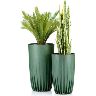 HowHomely plastový květináč STRIPPED ECO SADA 2KS 42X25 CM+ 51X30 CM ZELENÁ