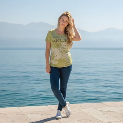 Yakuza dámske tričko Hidden Curved Crew Neck GSB 27119 tarragon zelená