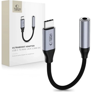 Tech-Protect ULTRABOOST адаптер USB-C към mini jack 3.5mm DAC, железносив (5906302324620)