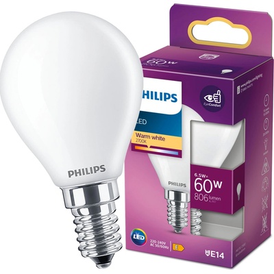 Philips LED žiarovka 1x6,5W E14 806lm 2700K teplá biela, matná biela, EyeComfort