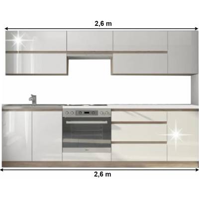 Кухня Line 260 cm Дъб Сонома / Екстра гланц бял HG